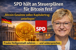 SPD hält an Steuerplänen für Bitcoin fest. Frauke Heiligenstadt (SPD) sagt: Bitcoin Gewinne sollen Kapitalertrag unterliegen.