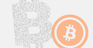 Vorschaubild des Bitcoin Privacy Guides von Privatopia: Bitcoin-Symbol aus Binärzahlen neben einem orangefarbenen Bitcoin-Logo